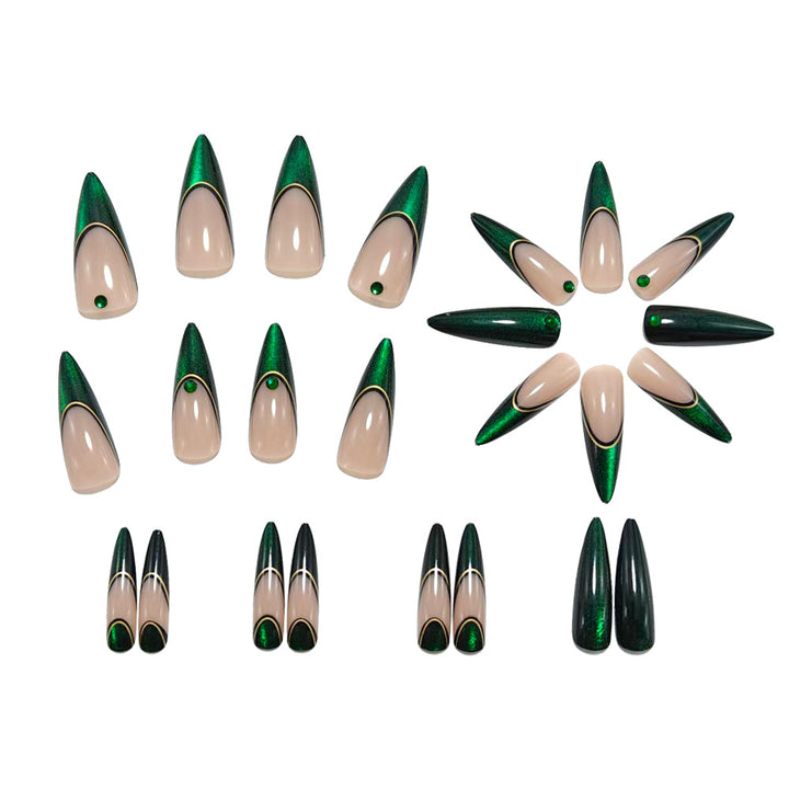 Elegant artificial nails with glitter and metal embellishments Bowlift