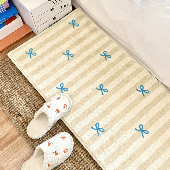 Embroidered Striped Bath Mat