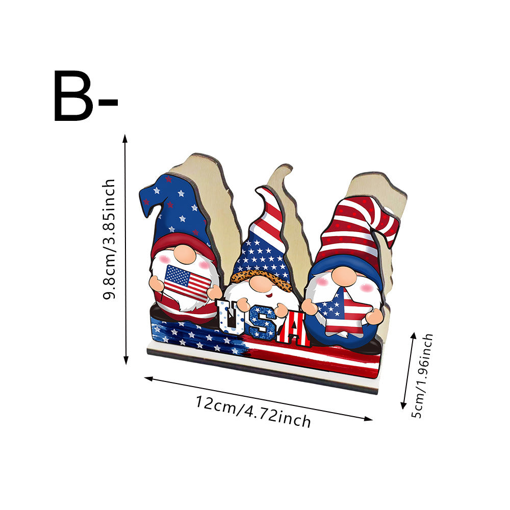Unisex nan hand-painted deco set wooden gnomes trio with US flag design Bowlift