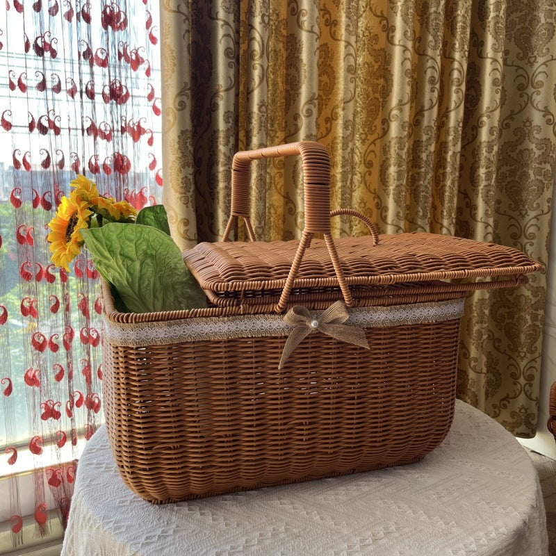 Elegant Woven Picnic Basket Bowlift
