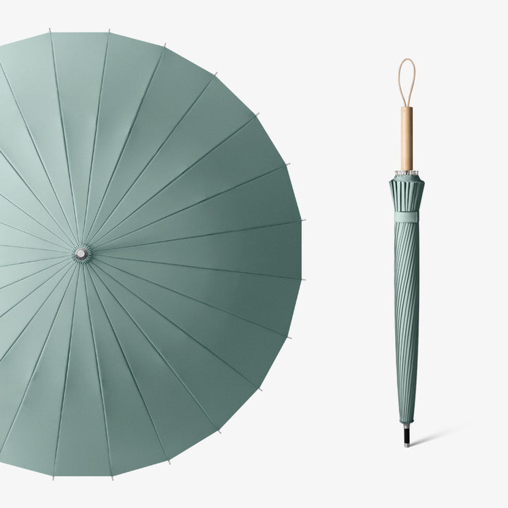 Ladies elegant foldable umbrella with ergonomic wooden handle and wind-resistant construction Bowlift