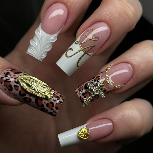 Premium Decorative Press-On Nail Art Set with Elegant Leopard Patterns Bowlift