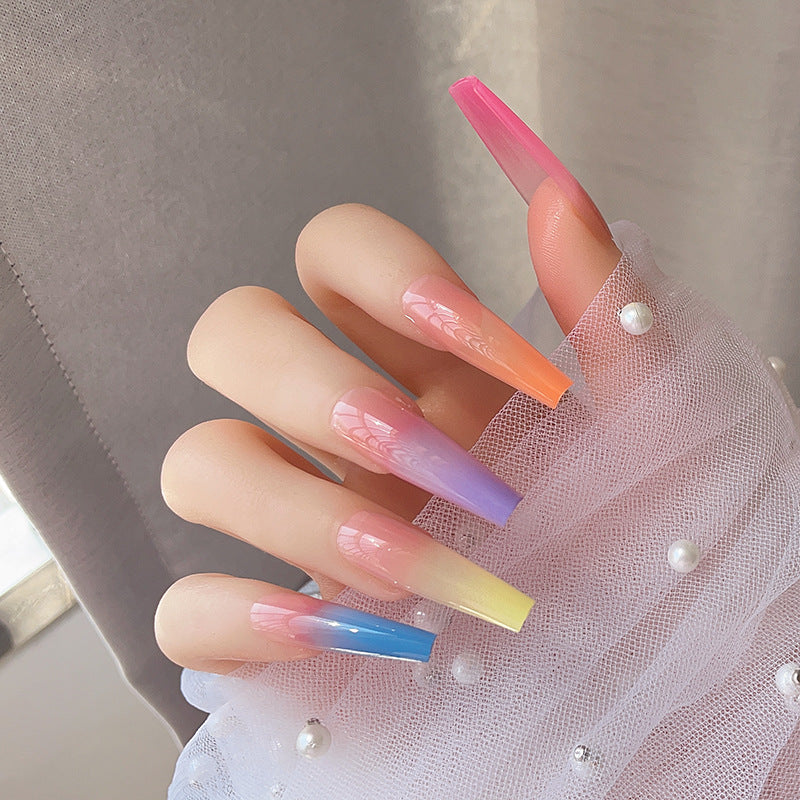 Gradient Ombre Long Press-On Nails Bowlift
