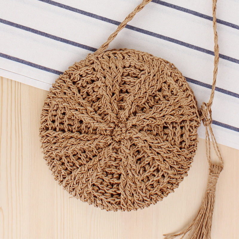 Round Bast Crossbody Bag with Tassels Bowlift