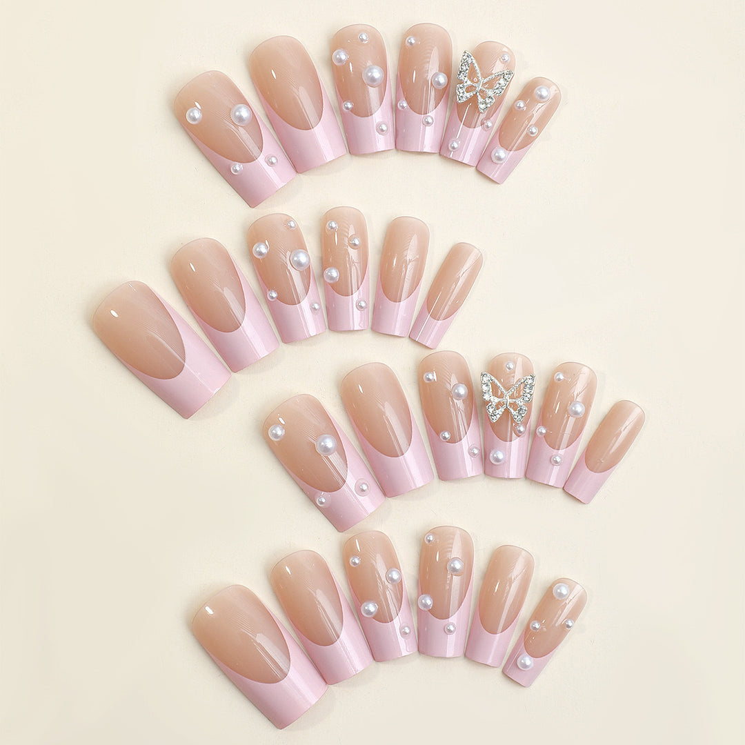 Acrylic nail set with stylish 3D pearl and glitter decorations Bowlift