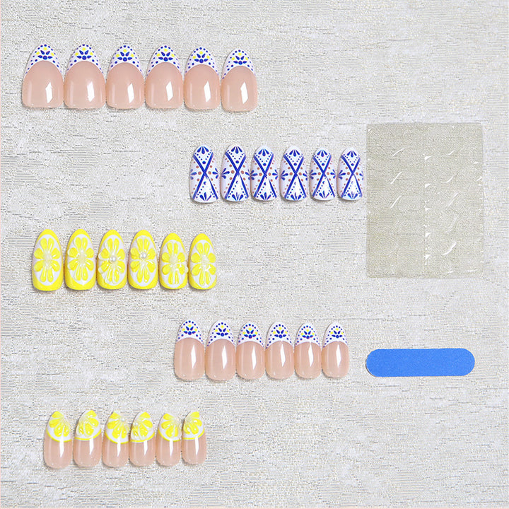 Artificial nail set with creative lemon and flower patterns Bowlift