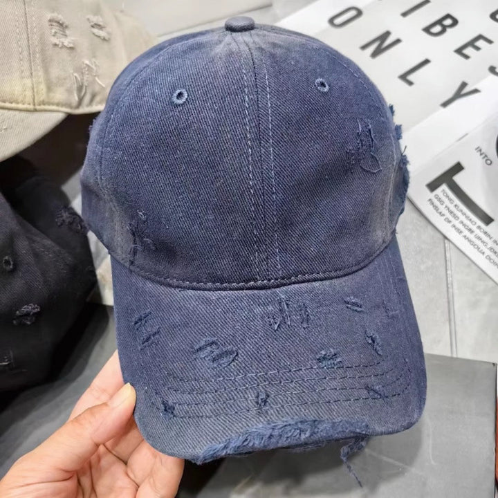 Men's Distressed Denim Baseball Cap Bowlift