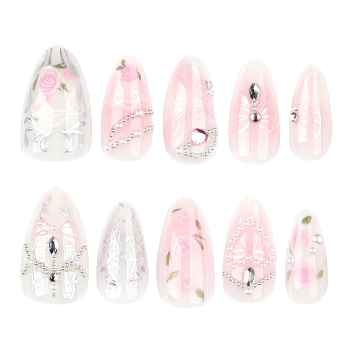 Artistic nail extensions with elegant flower decoration Bowlift