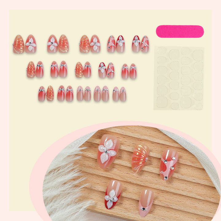 Press-On Nail Art Set with Floral and Gem Accents Bowlift
