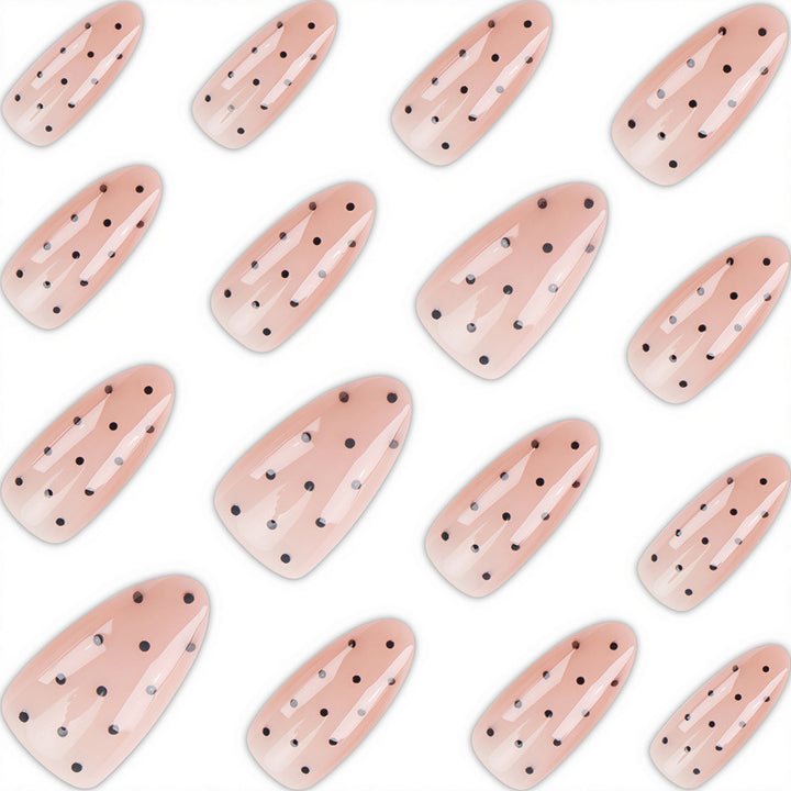 Elegant Press-On Nail Set with Stylish Polka Dot Design Bowlift