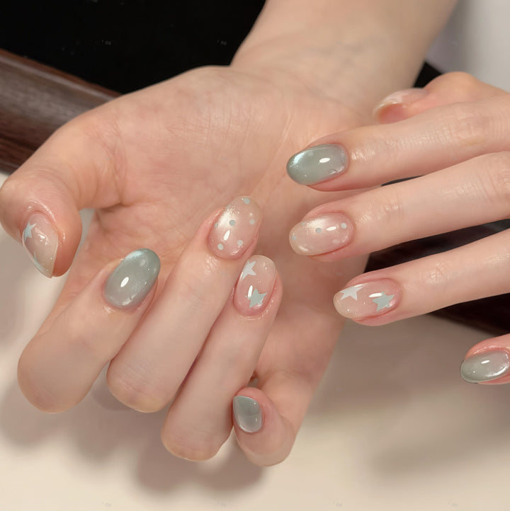 Decorative Ombré Star-Design Press-On Nails Bowlift
