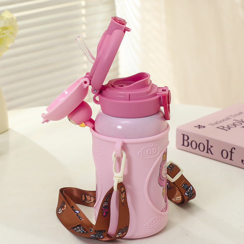Women's insulated children's water bottle with ergonomic carrying system and fun animal design Bowlift