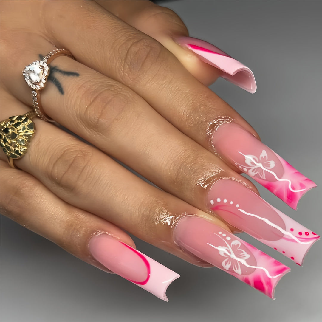 Artistic Floral Stiletto Press-On Nails Bowlift