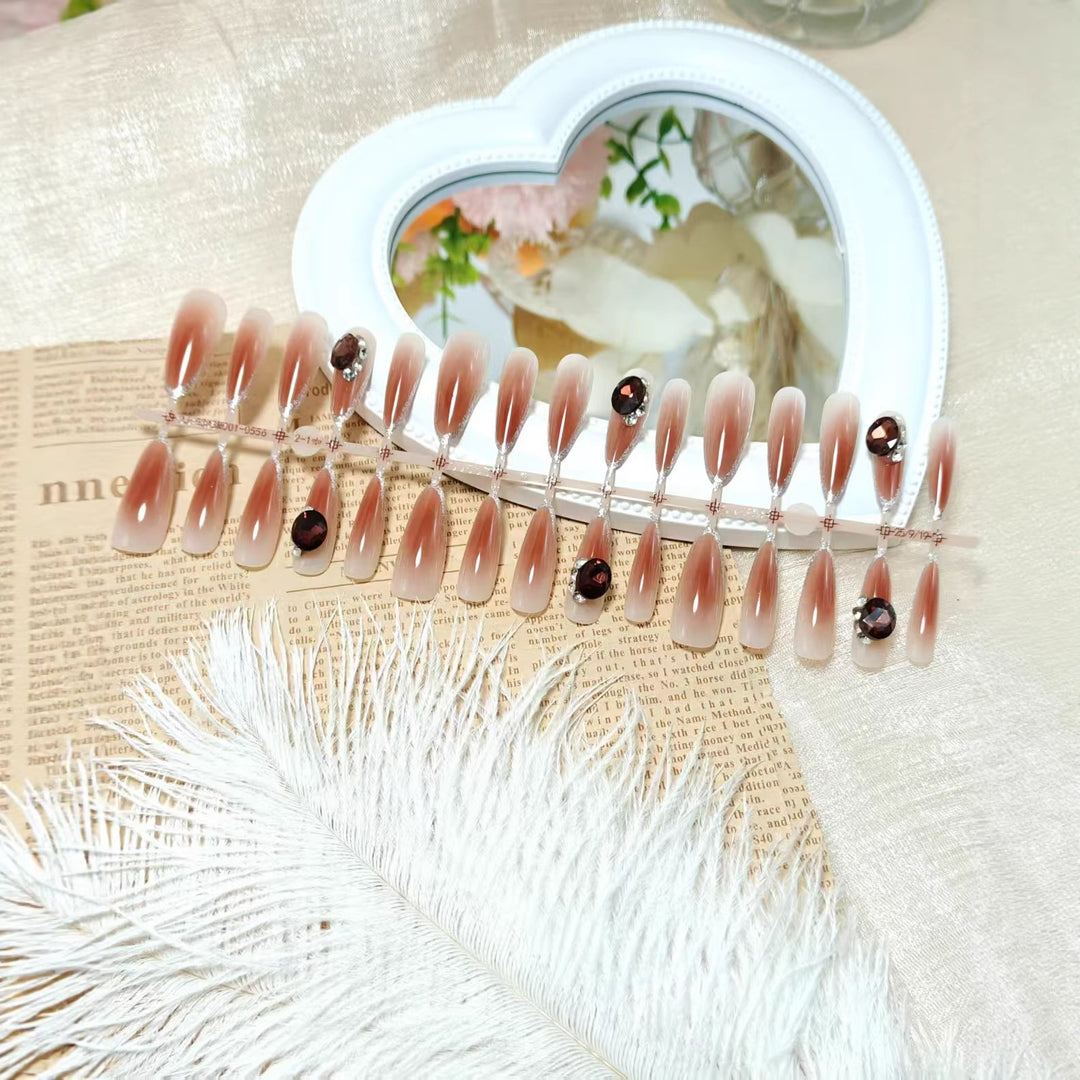 Elegant Artificial Nails with Shimmering Gradient and Sparkling Accents Bowlift