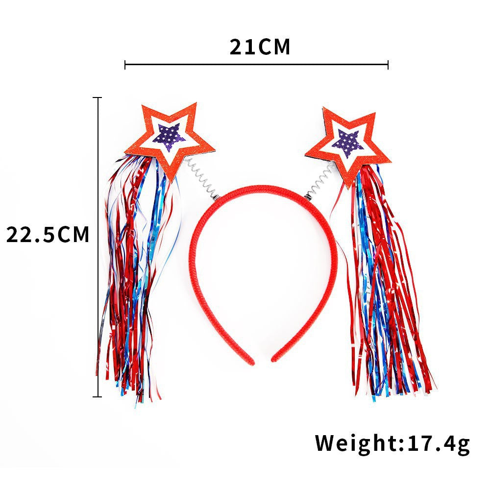 Women's Independence Day patriotic pompom headband with tinsel star toppers Bowlift