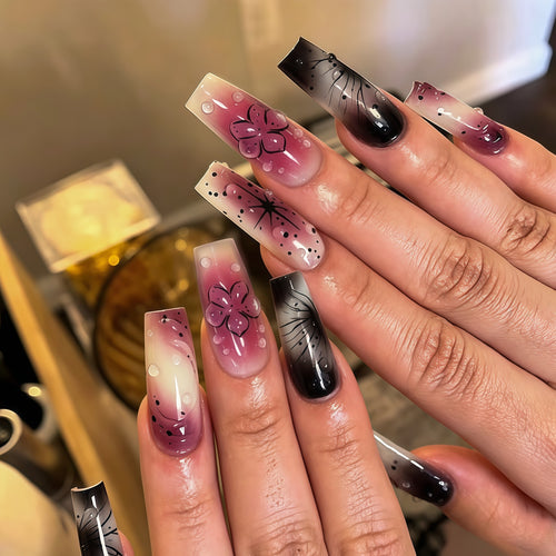 Artistic Ombre Floral Press-On Nail Extensions Bowlift