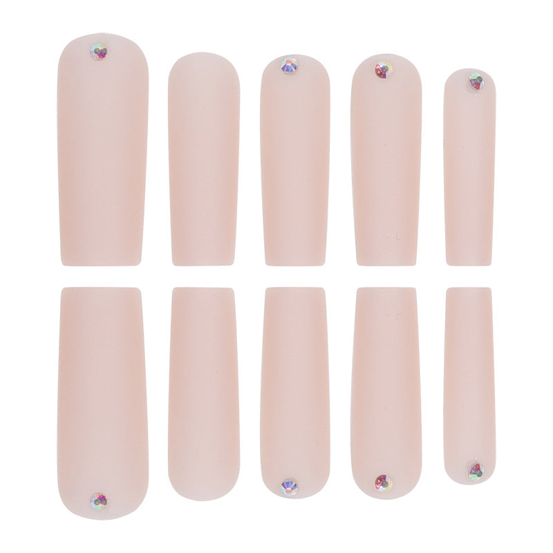 Long Matte Square Press-On Nails with Rhinestone Accents Bowlift