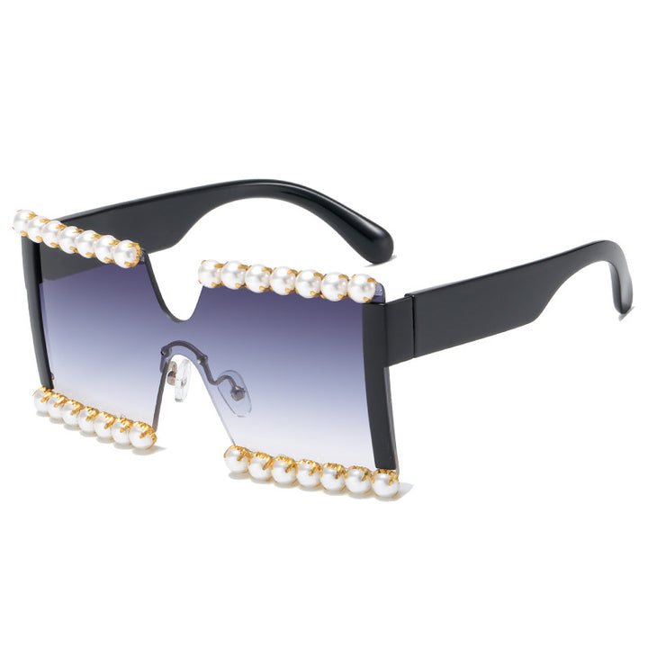 Ladies extravagant rectangular sunglasses with pearl decoration and UV protection Bowlift