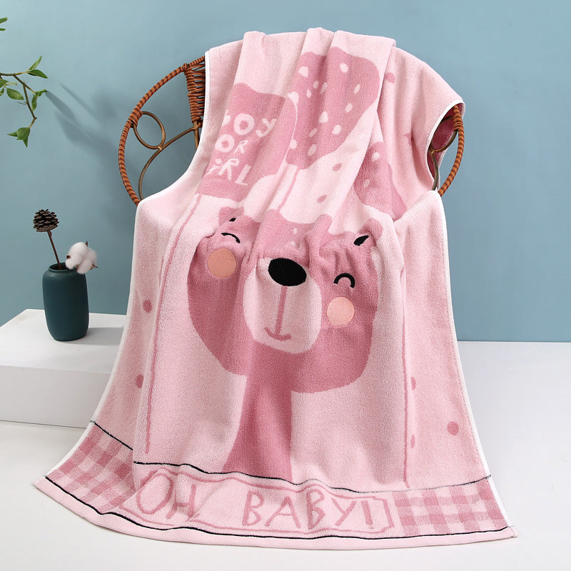 Cozy Terry Bath Blanket with Cute Bear Design Bowlift