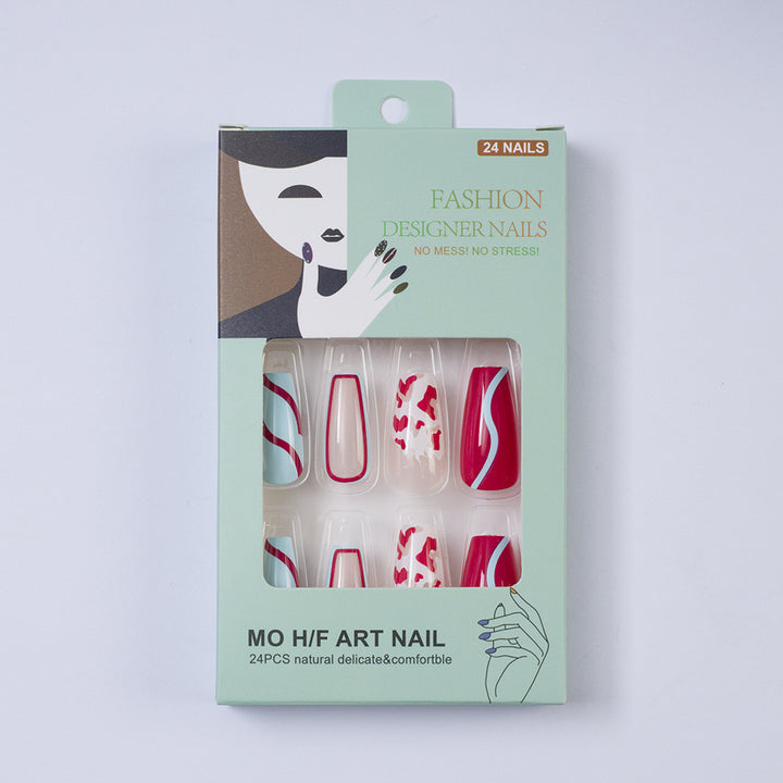 Artificial nails with creative heart pattern and elegant wave design Bowlift