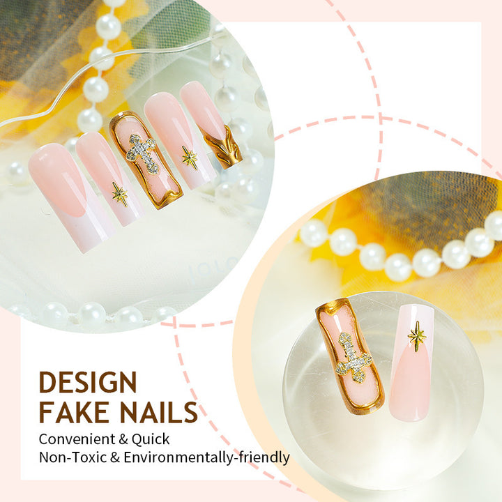 Artificial nail set with romantic flower and glitter accents Bowlift