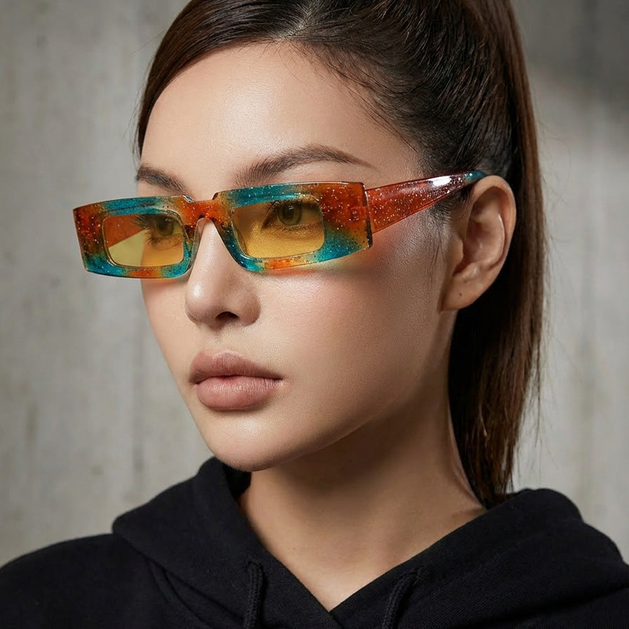 Women's fashionable geometric sunglasses with transparent frame and polarized lenses Bowlift