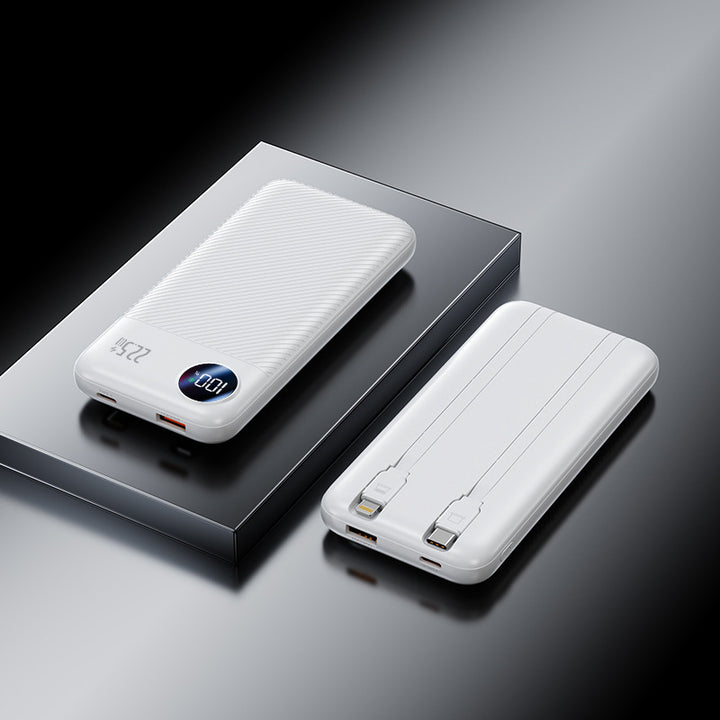 Portable power bank with integrated charging cables and digital display Bowlift
