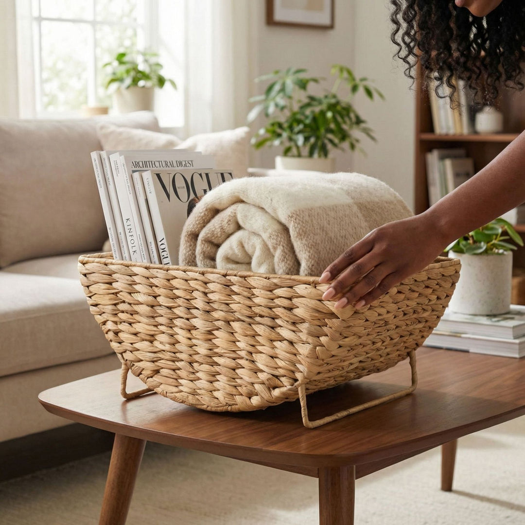 Decorative basket for storing blankets and magazines Bowlift