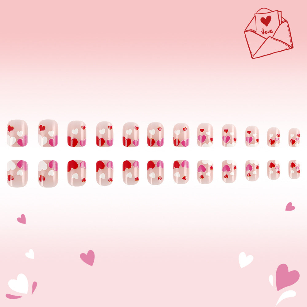 Heart-Decorated Press-On Nail Art Bowlift