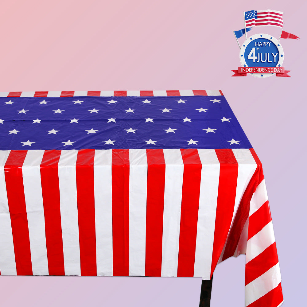 Independence Day Festive Vinyl Rectangular Tablecloth with Star Border Pattern Bowlift
