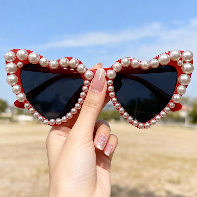 Decorative Pearl-Embellished Cat-Eye Sunglasses Bowlift