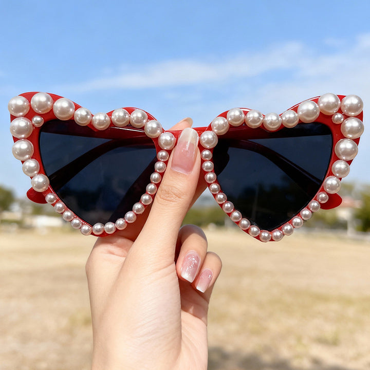 Decorative Pearl-Embellished Cat-Eye Sunglasses Bowlift