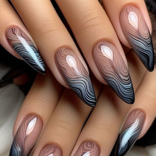 Artistic Stiletto Press-On Nails with Marble Design Bowlift