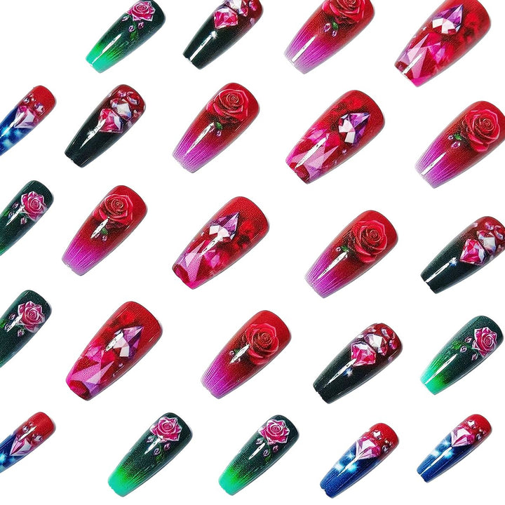 Artificial nails with floral and glittering accents Bowlift