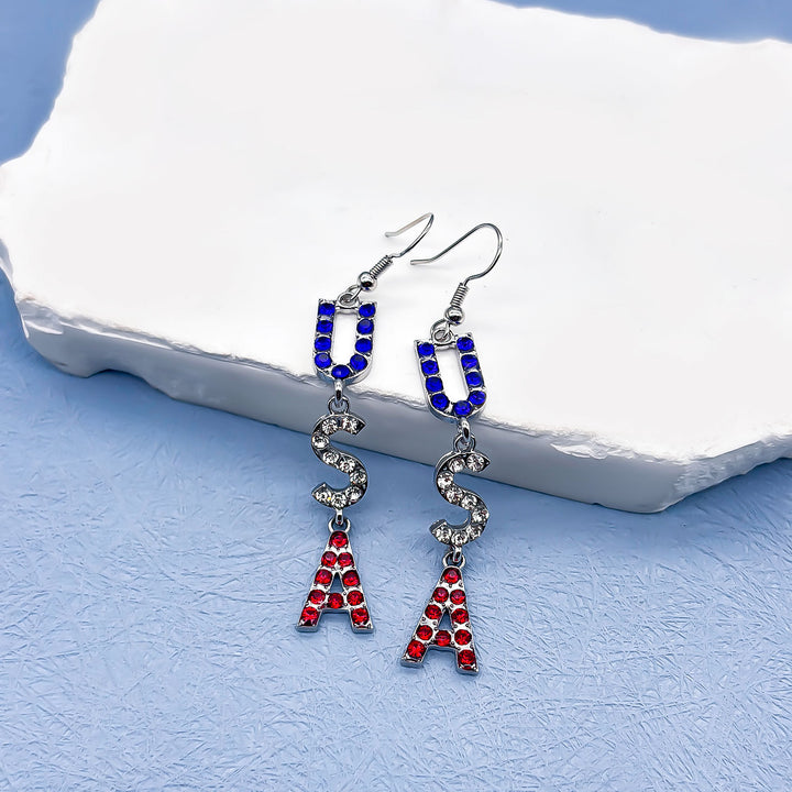 Women's nan long patriotic mesh tassel dangle earrings Bowlift