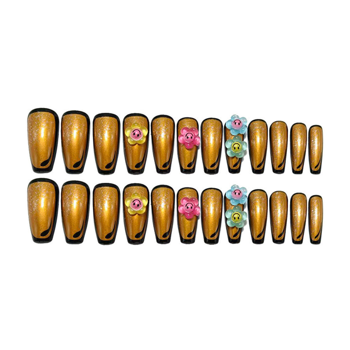 Artificial nails with eye-catching glitter and colorful floral appliqués Bowlift