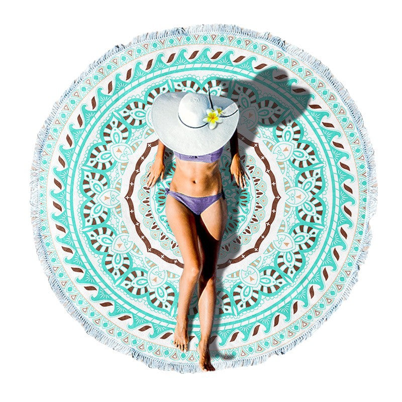 Round beach blanket with floral watercolor motifs Bowlift