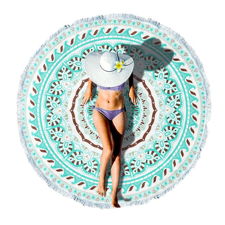 Round beach blanket with floral watercolor motifs Bowlift