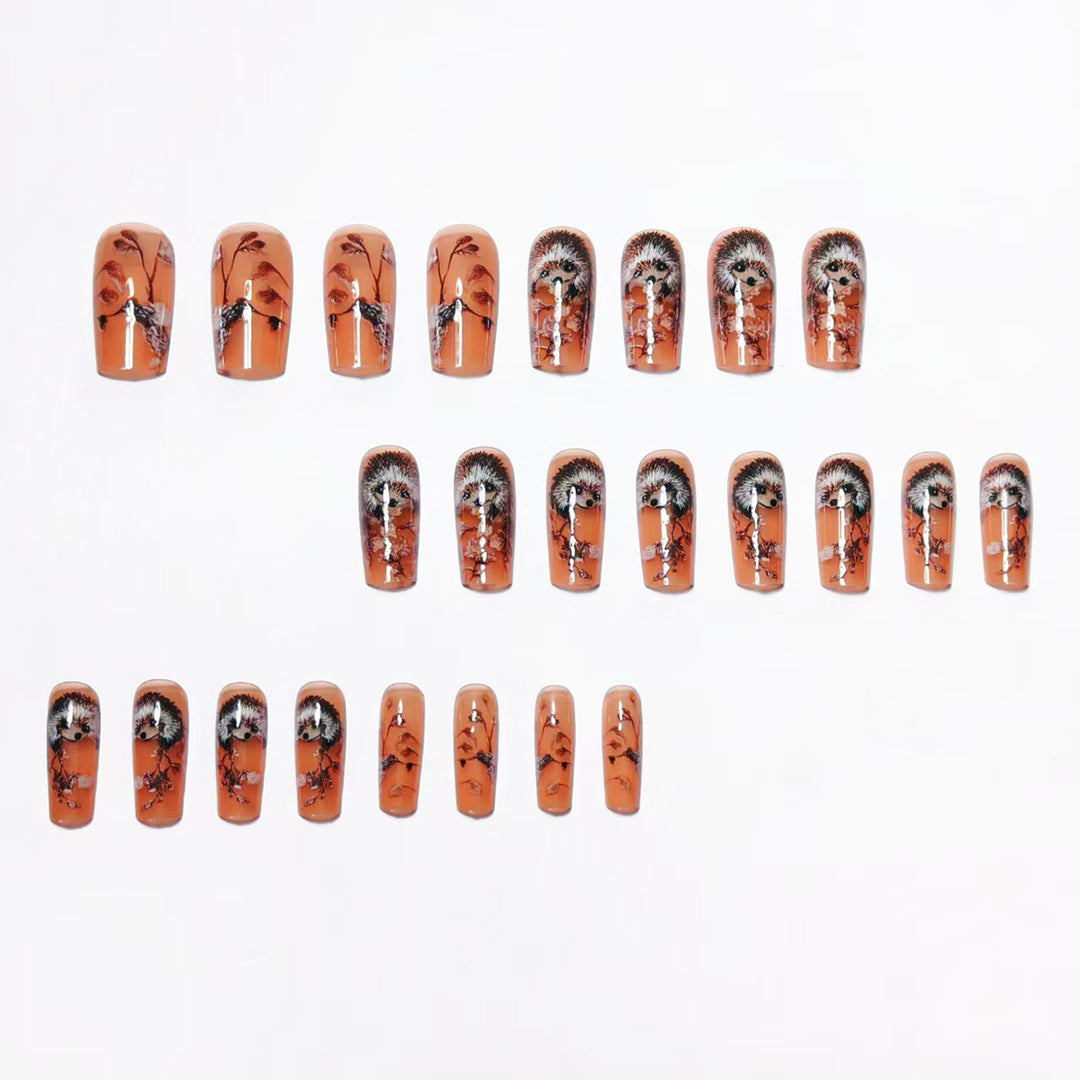 Artificial nails with cute hedgehog design Bowlift