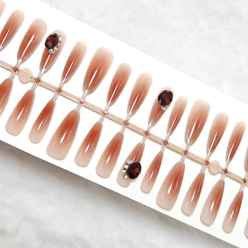 Elegant Artificial Nails with Shimmering Gradient and Sparkling Accents Bowlift