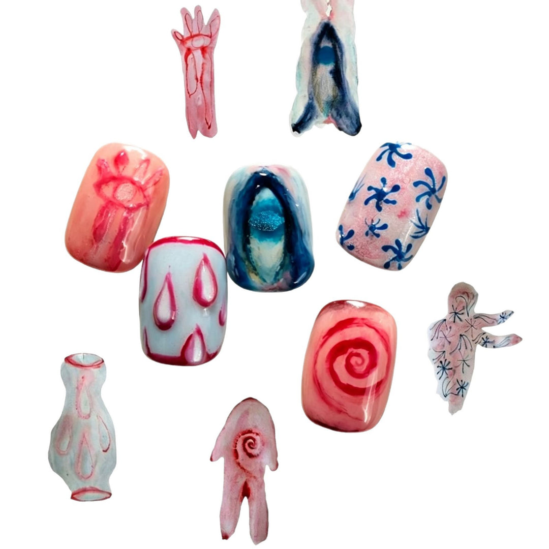 Artistic Press-On Nail Set with Inspirational Designs Bowlift