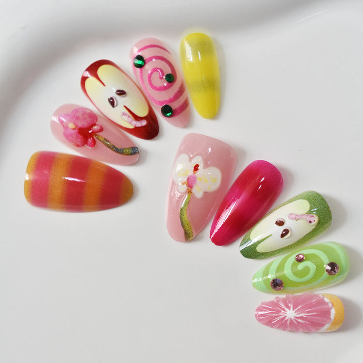Playful Decorative Press-On Nail Art Set Bowlift