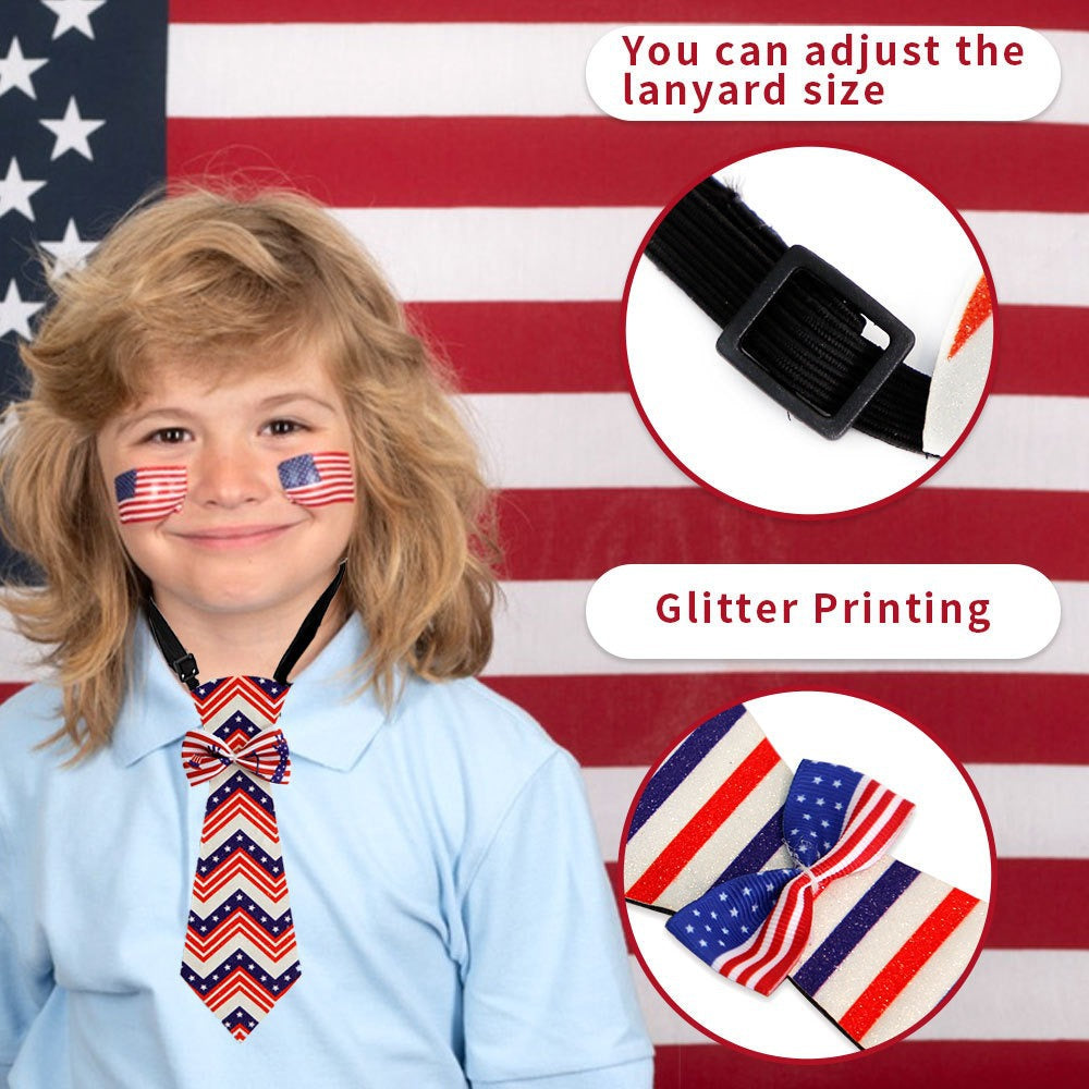Independence Day adjustable novelty necktie with pre-tied bow and buckle strap Bowlift