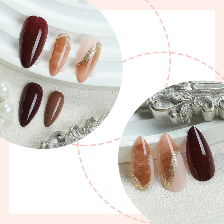 Press-On Nail Art Set with Elegant Marble and Glitter Accents Bowlift