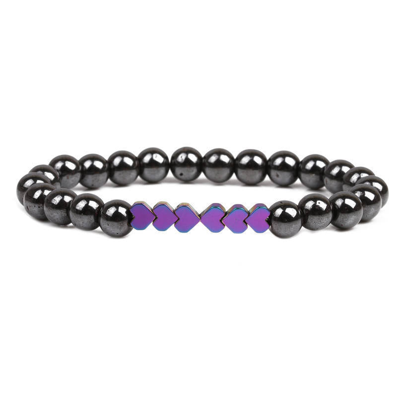Natural Stone Beaded Bracelet with Heart Accents Bowlift