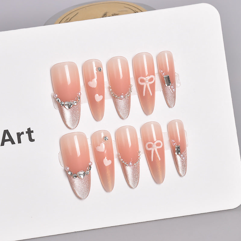 Glamorous Heart-Themed Press-On Nail Set Bowlift