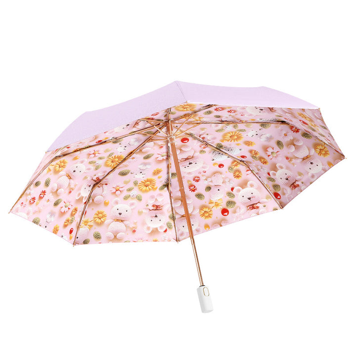 Ladies Folding Umbrella with Cute Animal Design Bowlift