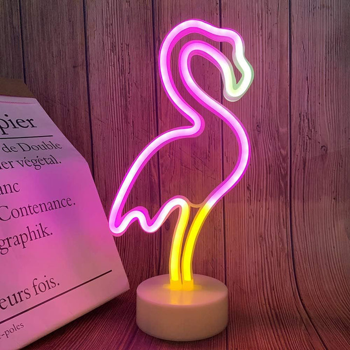 Flamingo shaped LED neon accent lamp with USB-powered acrylic base Bowlift