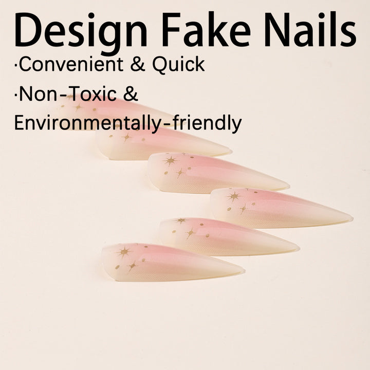 Acrylic nail set with delicate ombre design and glamorous star accents Bowlift