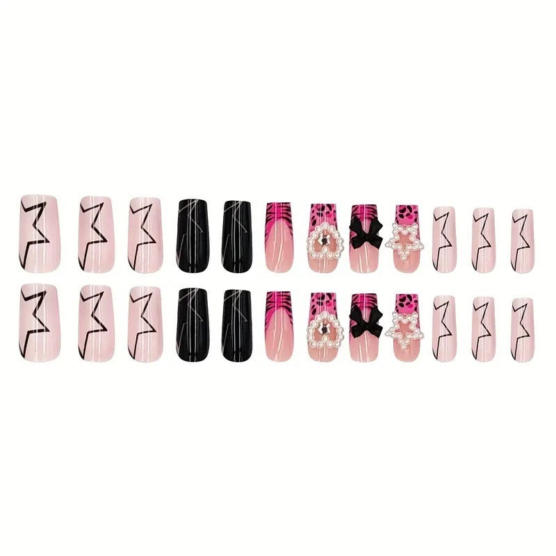 Decorative Press-On Nail Art with Pearl Accents Bowlift